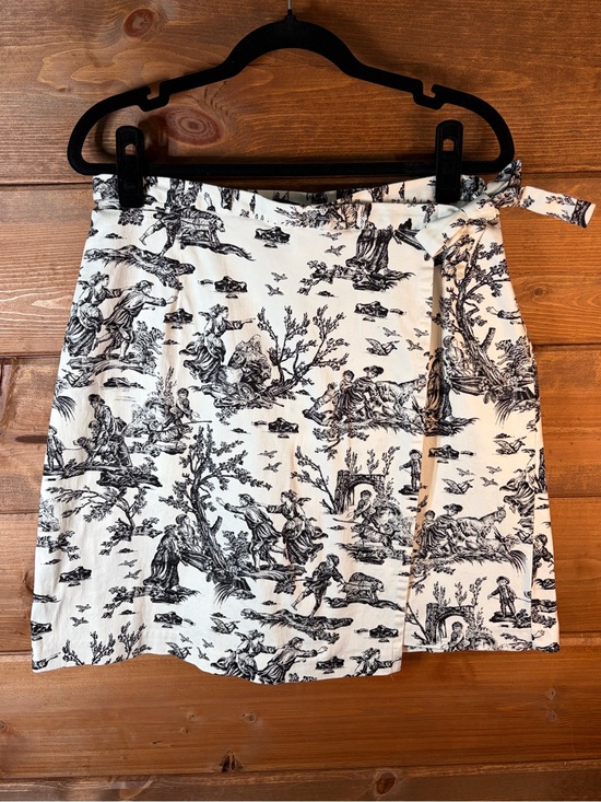 Tog Shop Pants - Black & White Toile Wrap Skort with Side Tie Size 10 🖤